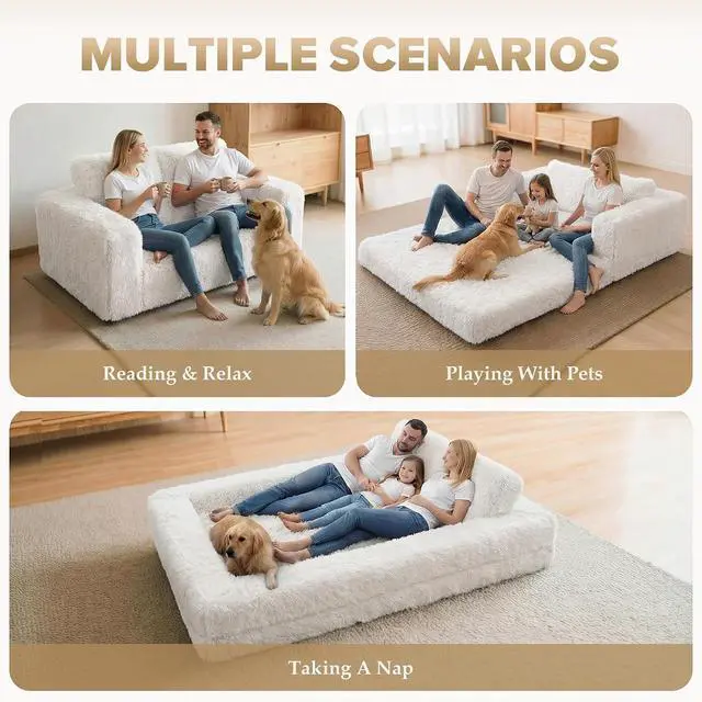 Alt view image 3 of 7 - Convertible Sofa Bed, 3-in-1 Futon Sofa Bed with Pillow, Foldable Pull Out Floor Sofa Bed with Removable Cover, Plush Boneless Couch for Living Room/Bedroom/Dorm