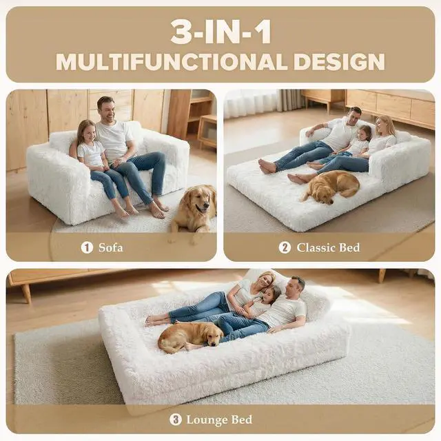 Alt view image 4 of 7 - Convertible Sofa Bed, 3-in-1 Futon Sofa Bed with Pillow, Foldable Pull Out Floor Sofa Bed with Removable Cover, Plush Boneless Couch for Living Room/Bedroom/Dorm