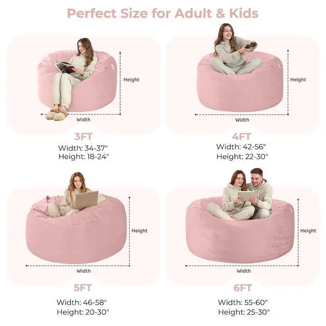 Alt view image 3 of 7 - Bean Bag Chair: Giant 6' Memory Foam Furniture Bean Bag Chair with Microfiber Cover - 6Ft,Pink