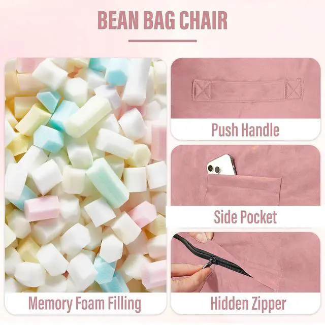 Alt view image 4 of 7 - Bean Bag Chair: Giant 6' Memory Foam Furniture Bean Bag Chair with Microfiber Cover - 6Ft,Pink