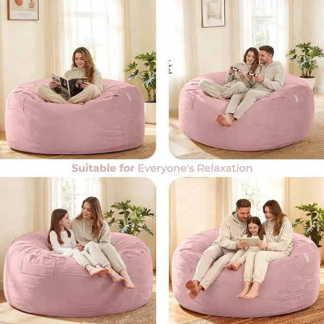 Alt view image 5 of 7 - Bean Bag Chair: Giant 6' Memory Foam Furniture Bean Bag Chair with Microfiber Cover - 6Ft,Pink