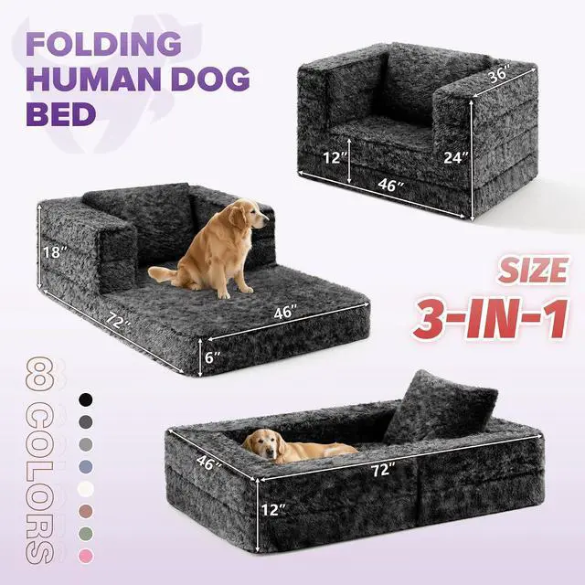 Alt view image 2 of 7 - Convertible Sofa Bed, 3-in-1 Futon Sofa Bed with Pillow, Foldable Pull Out Floor Sofa Bed with Removable Cover, Plush Boneless Couch for Living Room/Bedroom/Dorm