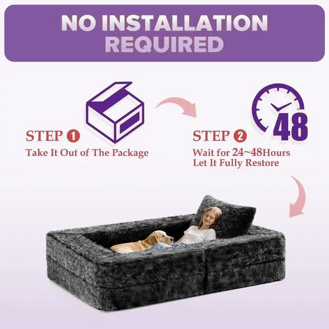 Alt view image 5 of 7 - Convertible Sofa Bed, 3-in-1 Futon Sofa Bed with Pillow, Foldable Pull Out Floor Sofa Bed with Removable Cover, Plush Boneless Couch for Living Room/Bedroom/Dorm
