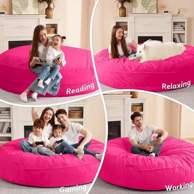 Alt view image 5 of 7 - XX-Large Bean Bag Chair: Giant 7' Memory Foam Furniture Bean Bag Chairs for Adults with Microfiber Cover 7Ft (Hot Pink)