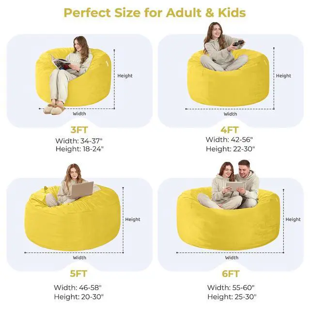 Alt view image 3 of 7 - Bean Bag Chair: Giant 4' Memory Foam Furniture Bean Bag Chairs for Adults with Microfiber Cover 4FtLemon