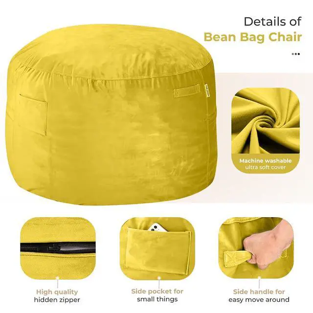 Alt view image 6 of 7 - Bean Bag Chair: Giant 4' Memory Foam Furniture Bean Bag Chairs for Adults with Microfiber Cover 4FtLemon