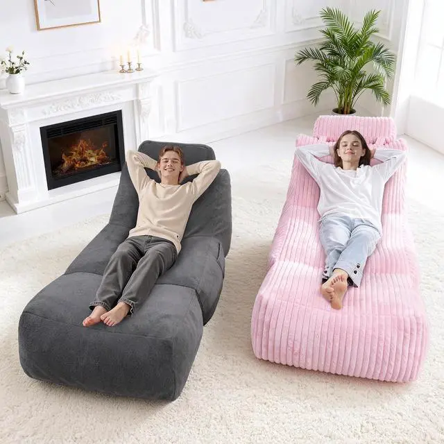 Alt view image 3 of 7 - Giant Bean Bag Lounger for Adults, Large Bean Bag Chair with Ottoman & Storage Pocket, Removable Cover Included, Memory Foam Filled Bean Bag Sofa for Living Room or Bedroom Grey