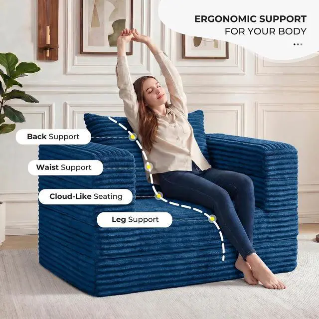 Alt view image 6 of 7 - Futon Sofa Bed,3-in-1 Convertible Sofa Bed with Pillow,Folding Sofa Bed with Removable Cover,Sleeper Sofa Bed Couch,Boneless Couches for Living Room, Bedroom,Full,Blue