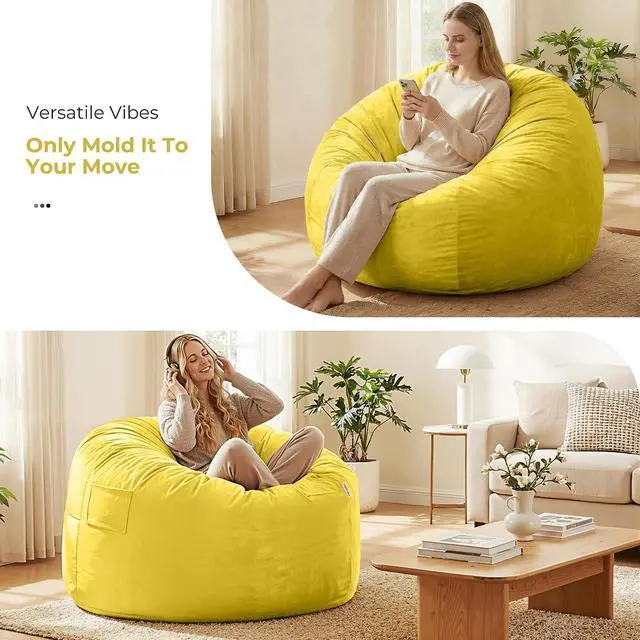 Alt view image 7 of 7 - Bean Bag Chair: Giant 4' Memory Foam Furniture Bean Bag Chairs for Adults with Microfiber Cover 4FtLemon