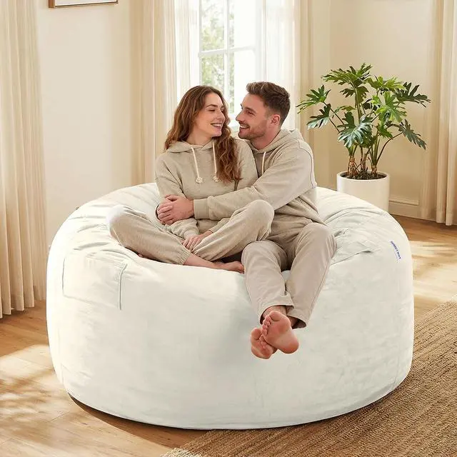 Alt view image 2 of 7 - Bean Bag Chair: Giant 5' Memory Foam Furniture Bean Bag Chairs for Adults with Microfiber Cover 5Ft (Beige)