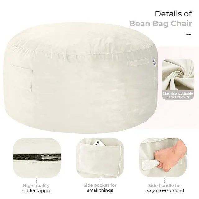 Alt view image 4 of 7 - Bean Bag Chair: Giant 5' Memory Foam Furniture Bean Bag Chairs for Adults with Microfiber Cover 5Ft (Beige)