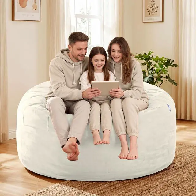 Alt view image 5 of 7 - Bean Bag Chair: Giant 5' Memory Foam Furniture Bean Bag Chairs for Adults with Microfiber Cover 5Ft (Beige)