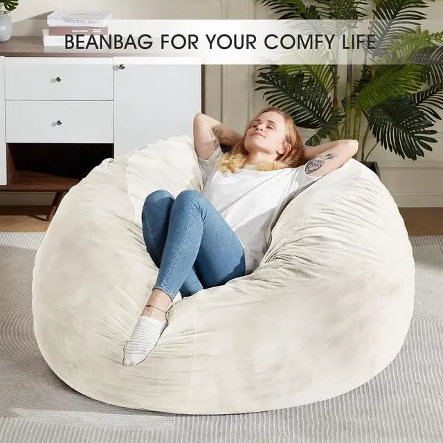 Alt view image 6 of 7 - Bean Bag Chair: Giant 5' Memory Foam Furniture Bean Bag Chairs for Adults with Microfiber Cover 5Ft (Beige)
