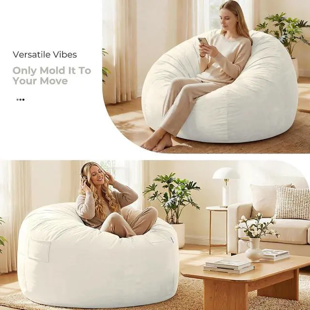 Alt view image 7 of 7 - Bean Bag Chair: Giant 5' Memory Foam Furniture Bean Bag Chairs for Adults with Microfiber Cover 5Ft (Beige)