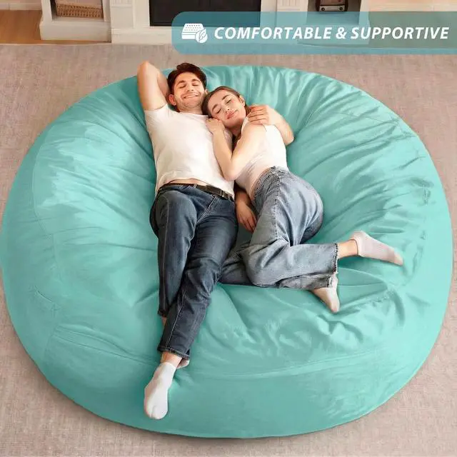 Alt view image 7 of 7 - XX-Large Bean Bag Chair: Giant 7' Memory Foam Furniture Bean Bag Chairs for Adults with Microfiber Cover 7Ft(Aqua Ombre)