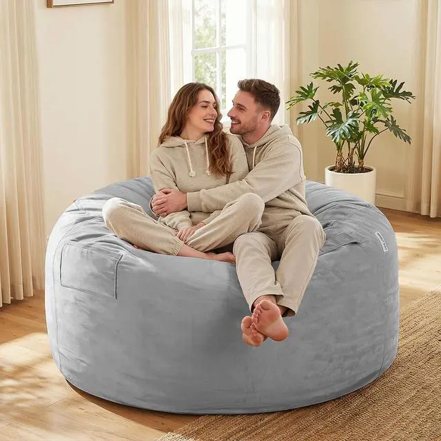 Alt view image 2 of 7 - Bean Bag Chair: Giant 5' Memory Foam Furniture Bean Bag Chairs for Adults with Microfiber Cover 5Ft (Light Grey)