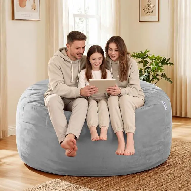 Alt view image 5 of 7 - Bean Bag Chair: Giant 5' Memory Foam Furniture Bean Bag Chairs for Adults with Microfiber Cover 5Ft (Light Grey)