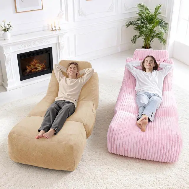 Alt view image 4 of 7 - Giant Bean Bag Lounger for Adults, Large Bean Bag Chair with Ottoman & Storage Pocket, Removable Cover Included, Memory Foam Filled Bean Bag Sofa for Living Room or Bedroom Khaki