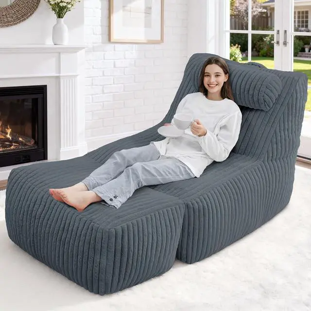Main image of Giant Bean Bag Chairs for Adults,Bean Bag Lounger with Removable Cover,Large BeanBag Chair with Ottoman&Storage Pocket,Memory Foam Filled Bean Bag Sofa for Living Room,Bedroom-Plush Darkgrey