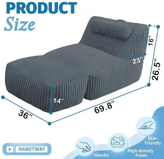 Alt view image 2 of 7 - Giant Bean Bag Chairs for Adults,Bean Bag Lounger with Removable Cover,Large BeanBag Chair with Ottoman&Storage Pocket,Memory Foam Filled Bean Bag Sofa for Living Room,Bedroom-Plush Darkgrey