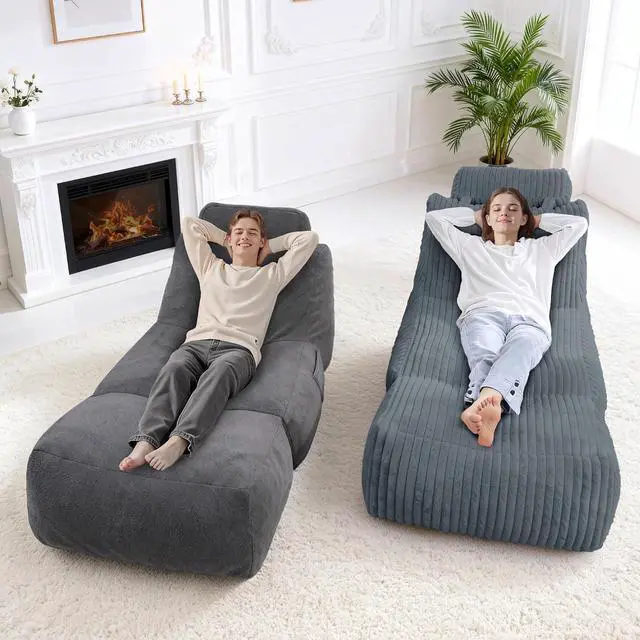 Alt view image 4 of 7 - Giant Bean Bag Chairs for Adults,Bean Bag Lounger with Removable Cover,Large BeanBag Chair with Ottoman&Storage Pocket,Memory Foam Filled Bean Bag Sofa for Living Room,Bedroom-Plush Darkgrey