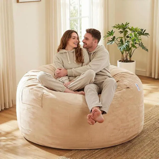 Alt view image 2 of 7 - Bean Bag Chair: Giant 5' Memory Foam Furniture Bean Bag Chair with Microfiber Cover - 5Ft, Khaki