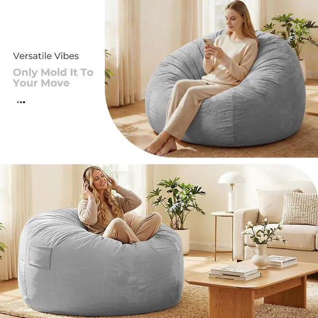 Alt view image 7 of 7 - Bean Bag Chair: Giant 5' Memory Foam Furniture Bean Bag Chairs for Adults with Microfiber Cover 5Ft (Light Grey)