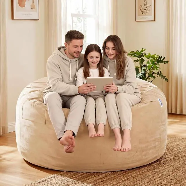 Alt view image 5 of 7 - Bean Bag Chair: Giant 5' Memory Foam Furniture Bean Bag Chair with Microfiber Cover - 5Ft, Khaki