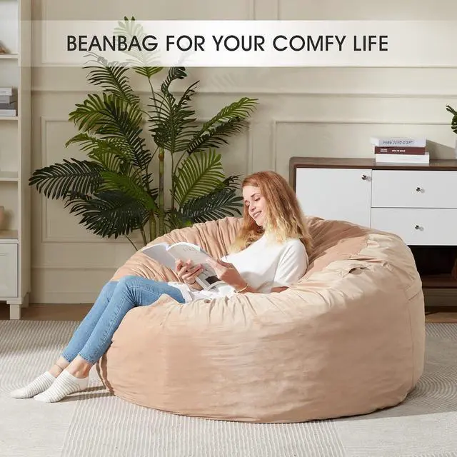 Alt view image 6 of 7 - Bean Bag Chair: Giant 5' Memory Foam Furniture Bean Bag Chair with Microfiber Cover - 5Ft, Khaki