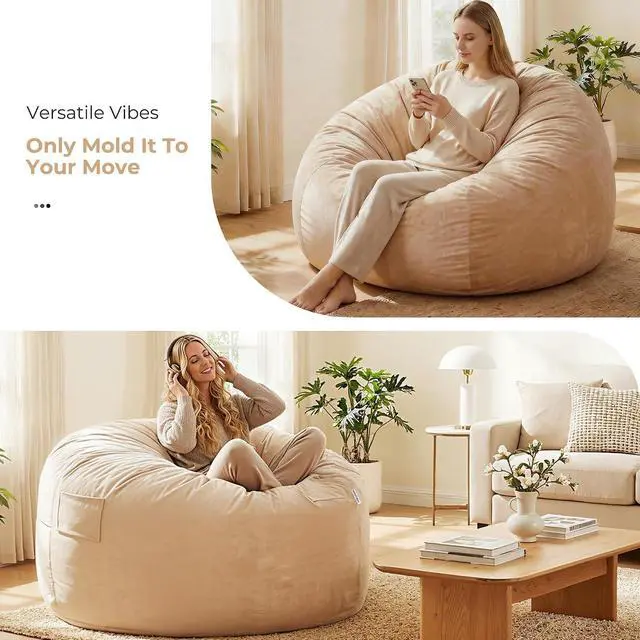 Alt view image 7 of 7 - Bean Bag Chair: Giant 5' Memory Foam Furniture Bean Bag Chair with Microfiber Cover - 5Ft, Khaki