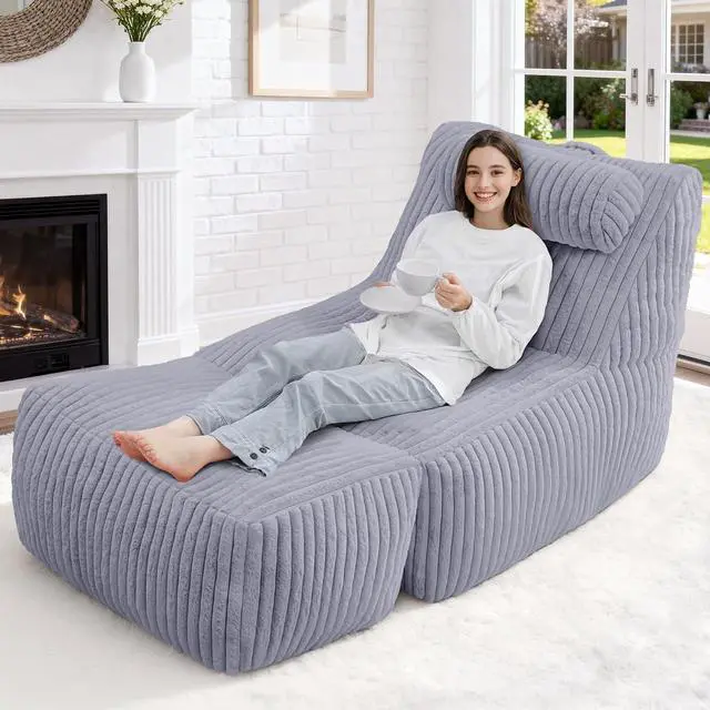 Main image of Giant Bean Bag Chairs for Adults,Bean Bag Lounger with Removable Cover,Large BeanBag Chair with Ottoman&Storage Pocket,Memory Foam Filled Bean Bag Sofa for Living Room,Bedroom-Plush LightGrey