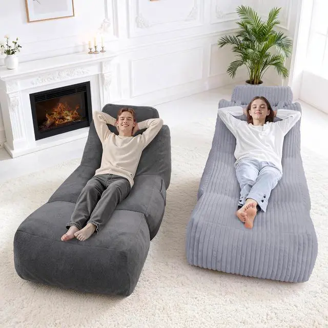 Alt view image 4 of 7 - Giant Bean Bag Chairs for Adults,Bean Bag Lounger with Removable Cover,Large BeanBag Chair with Ottoman&Storage Pocket,Memory Foam Filled Bean Bag Sofa for Living Room,Bedroom-Plush LightGrey