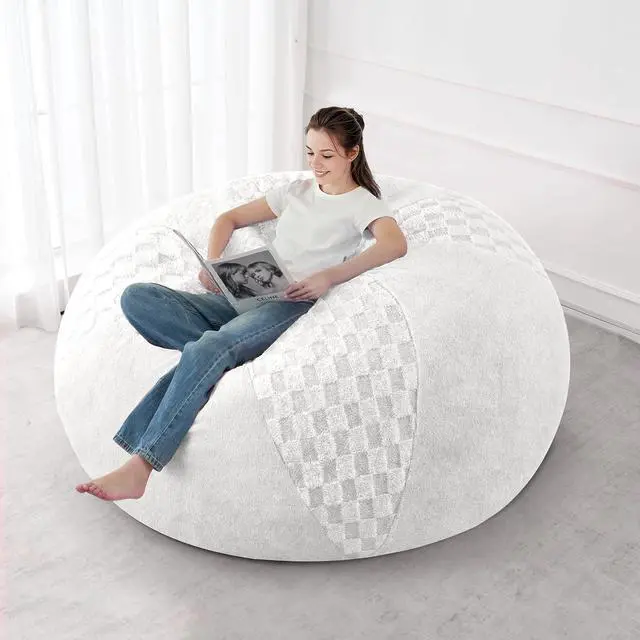 Main image of 5FT Bean Bag Chair Teardrop Beanbag Chair with Memory Foam Filled Soft Checkboard Leaf alongside Plush Bean Bag Sofa with Removable Cover for Living Room,Bedroom-Checkboard White