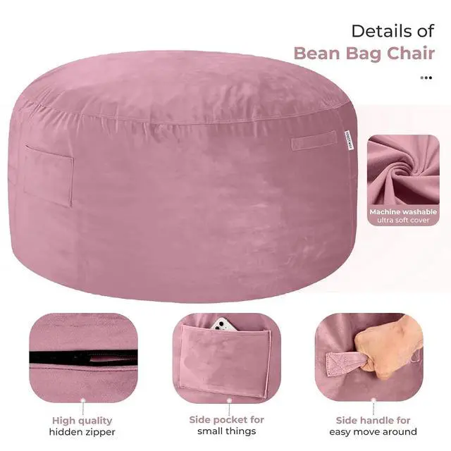 Alt view image 6 of 7 - Bean Bag Chair: Giant 4' Memory Foam Furniture Bean Bag Chairs for Adults with Microfiber Cover 4Ft (Soft Pink)