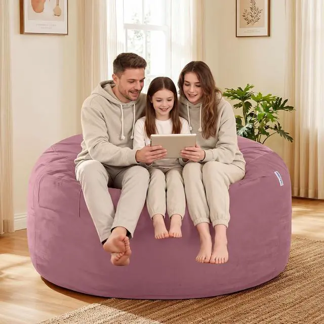 Alt view image 5 of 7 - Bean Bag Chair: Giant 5' Memory Foam Furniture Bean Bag Chairs for Adults with Microfiber Cover 5Ft (Soft Pink)
