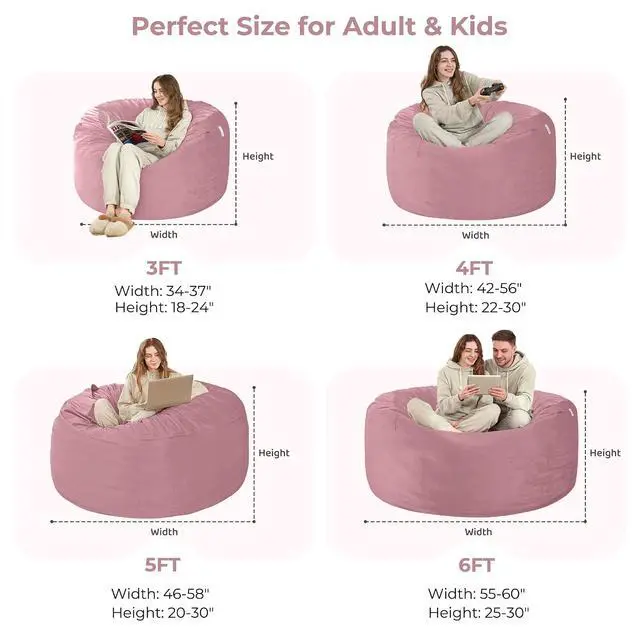 Alt view image 3 of 7 - Bean Bag Chair: Giant 6' Memory Foam Furniture Bean Bag Chair with Microfiber Cover - 6Ft, Soft Pink