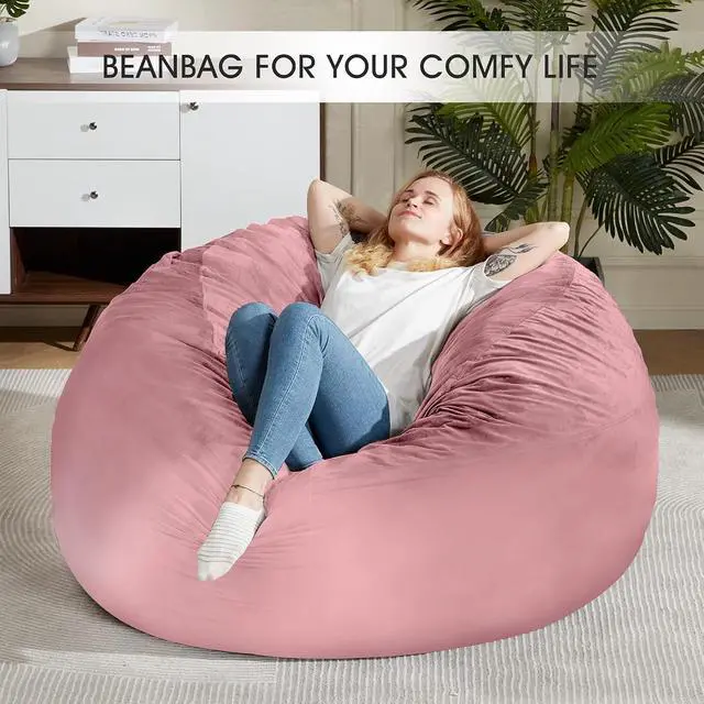 Alt view image 6 of 7 - Bean Bag Chair: Giant 5' Memory Foam Furniture Bean Bag Chairs for Adults with Microfiber Cover 5Ft (Soft Pink)
