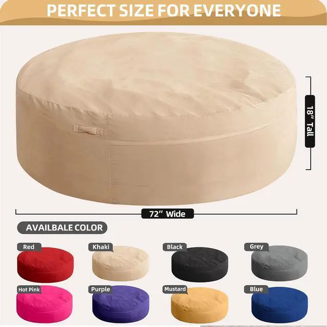 Alt view image 3 of 7 - XX-Large Bean Bag Chair: Giant 7' Memory Foam Furniture Bean Bag Chairs for Adults with Microfiber Cover 7Ft (Khaki)