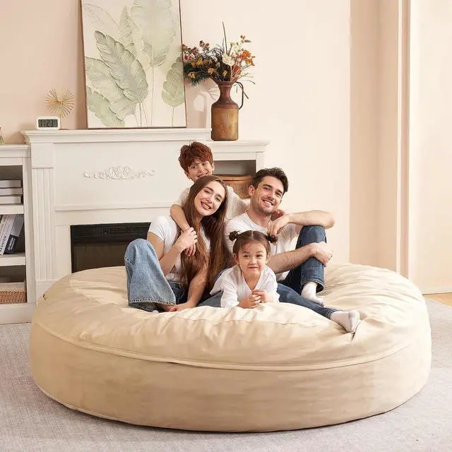Alt view image 2 of 7 - XX-Large Bean Bag Chair: Giant 7' Memory Foam Furniture Bean Bag Chairs for Adults with Microfiber Cover 7Ft (Khaki)