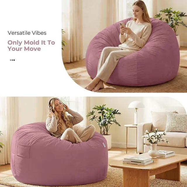 Alt view image 7 of 7 - Bean Bag Chair: Giant 5' Memory Foam Furniture Bean Bag Chairs for Adults with Microfiber Cover 5Ft (Soft Pink)