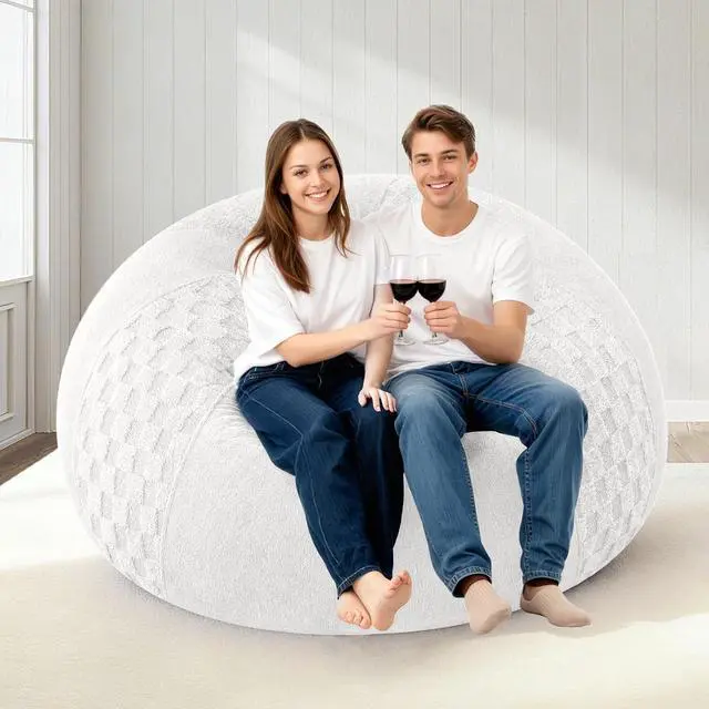 Alt view image 4 of 7 - 5FT Bean Bag Chair Teardrop Beanbag Chair with Memory Foam Filled Soft Checkboard Leaf alongside Plush Bean Bag Sofa with Removable Cover for Living Room,Bedroom-Checkboard White