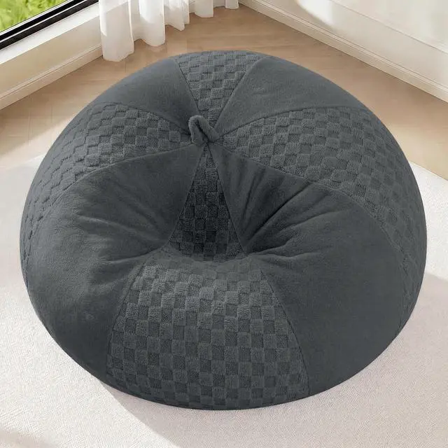 Alt view image 3 of 7 - 4FT Bean Bag Chair Teardrop Beanbag Chair with Memory Foam Filled Soft Plush Leaf alongside Checkboard Bean Bag Sofa with Removable Cover for Living Room,Bedroom-Plush Dark Grey