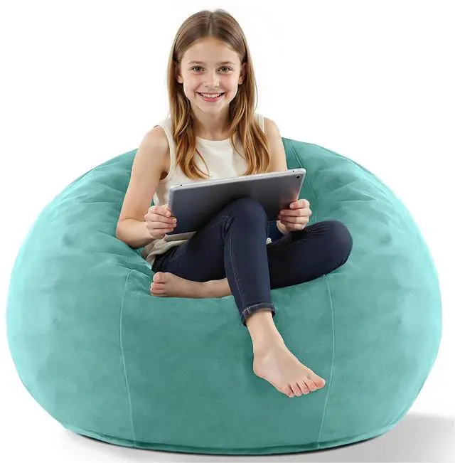 Main image of 2FT Bean Bag Chair, 2' Beanbags Small Bean Bag Chairs with Filling, Teardrop Bean Bag Chair Luxurious Velvet Ultra Soft Fur with Removable Cover (Aqua Ombre)