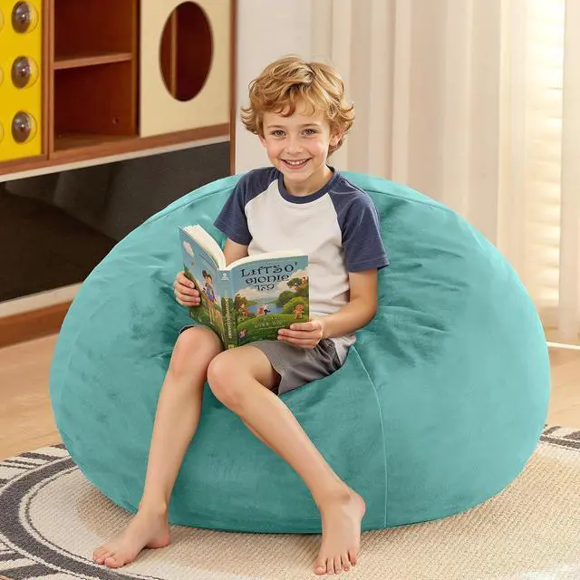 Alt view image 2 of 7 - 2FT Bean Bag Chair, 2' Beanbags Small Bean Bag Chairs with Filling, Teardrop Bean Bag Chair Luxurious Velvet Ultra Soft Fur with Removable Cover (Aqua Ombre)
