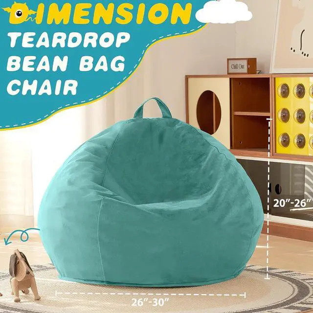 Alt view image 3 of 7 - 2FT Bean Bag Chair, 2' Beanbags Small Bean Bag Chairs with Filling, Teardrop Bean Bag Chair Luxurious Velvet Ultra Soft Fur with Removable Cover (Aqua Ombre)