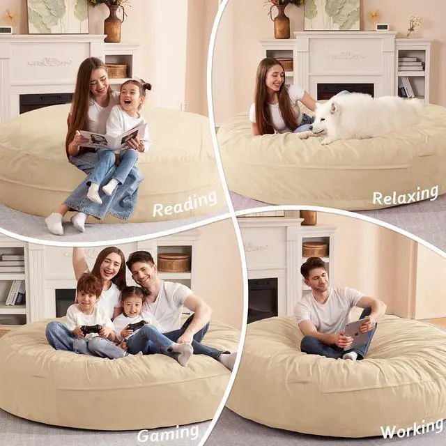 Alt view image 7 of 7 - XX-Large Bean Bag Chair: Giant 7' Memory Foam Furniture Bean Bag Chairs for Adults with Microfiber Cover 7Ft (Khaki)