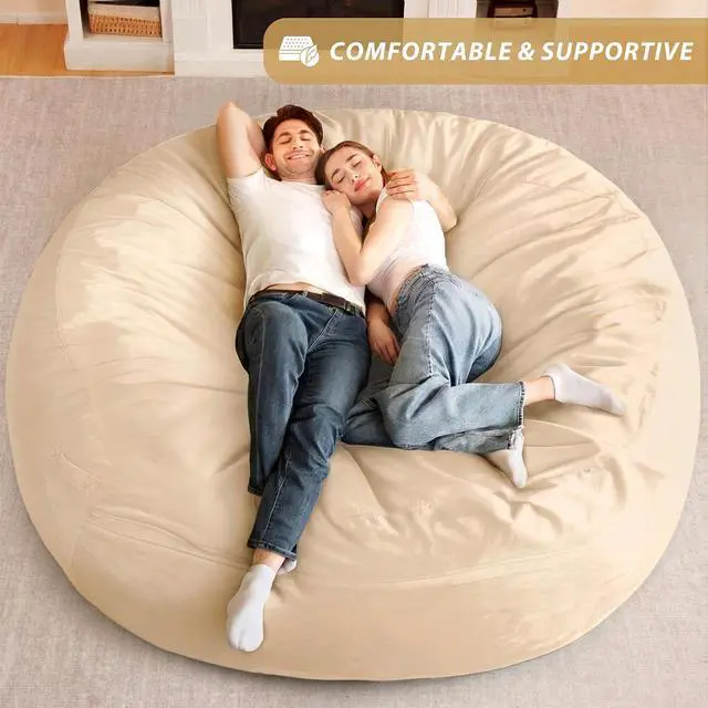 Alt view image 6 of 7 - XX-Large Bean Bag Chair: Giant 7' Memory Foam Furniture Bean Bag Chairs for Adults with Microfiber Cover 7Ft (Khaki)