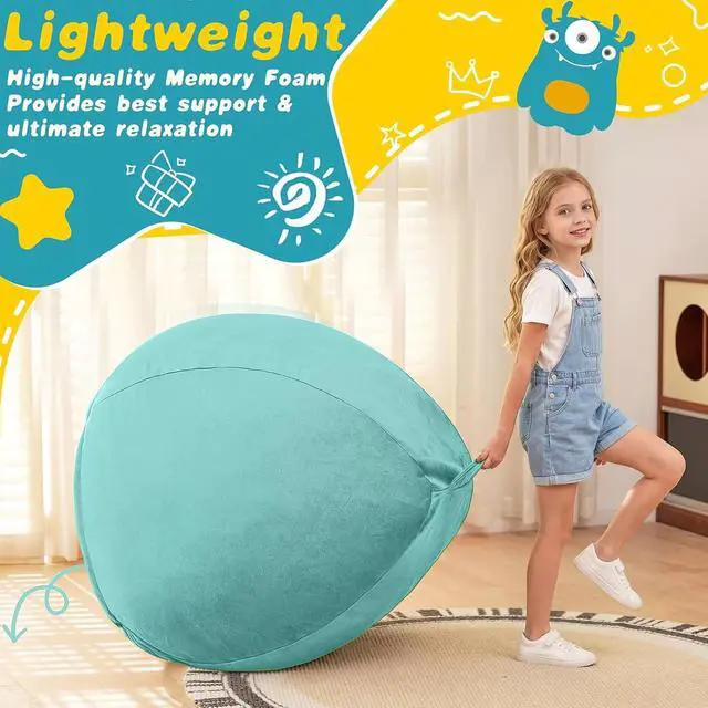 Alt view image 5 of 7 - 2FT Bean Bag Chair, 2' Beanbags Small Bean Bag Chairs with Filling, Teardrop Bean Bag Chair Luxurious Velvet Ultra Soft Fur with Removable Cover (Aqua Ombre)