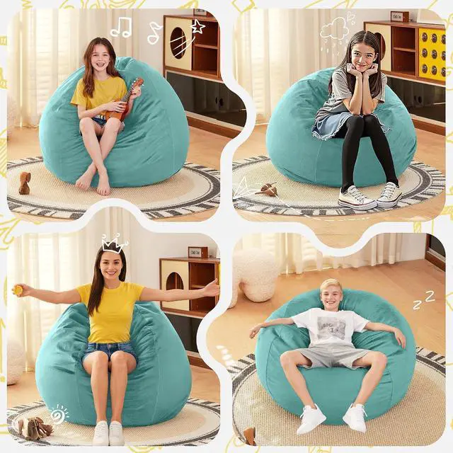 Alt view image 6 of 7 - 2FT Bean Bag Chair, 2' Beanbags Small Bean Bag Chairs with Filling, Teardrop Bean Bag Chair Luxurious Velvet Ultra Soft Fur with Removable Cover (Aqua Ombre)