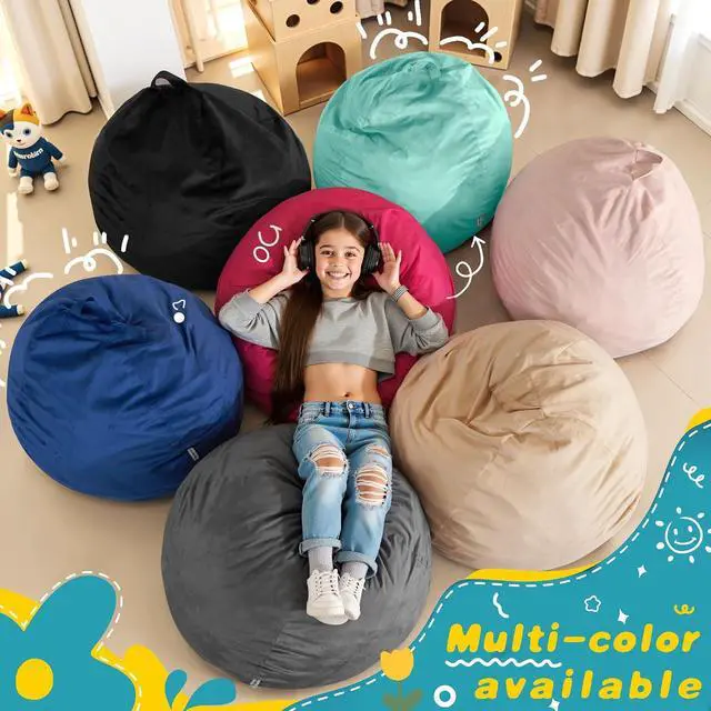 Alt view image 7 of 7 - 2FT Bean Bag Chair, 2' Beanbags Small Bean Bag Chairs with Filling, Teardrop Bean Bag Chair Luxurious Velvet Ultra Soft Fur with Removable Cover (Aqua Ombre)